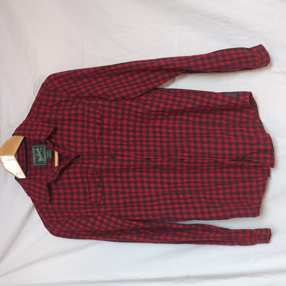 Woolrich Shirt button up long sleeve buffalo plaid red black cotton flannel sm